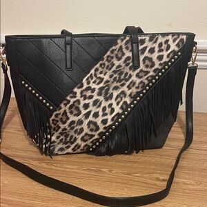 Black and Leopard Print Women's Bag